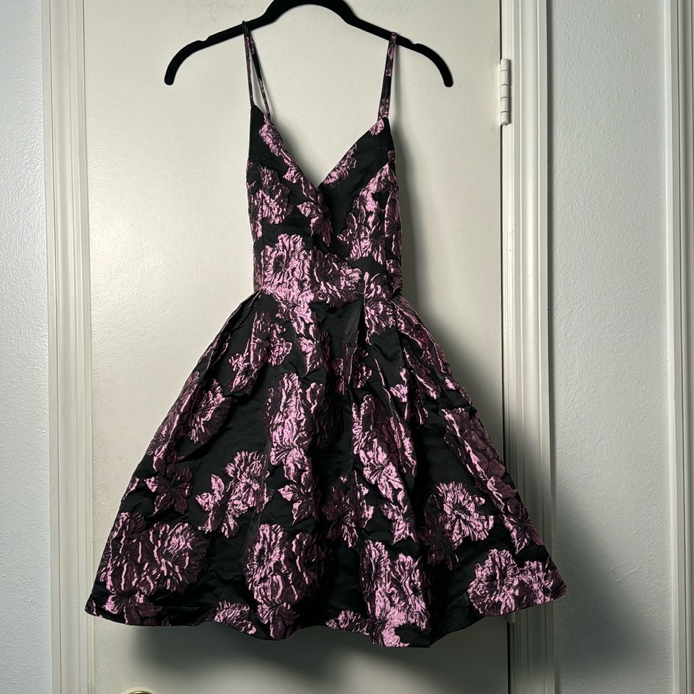 a. Peach Black and Shimmery Purple Mini Cocktail Dress Size Medium